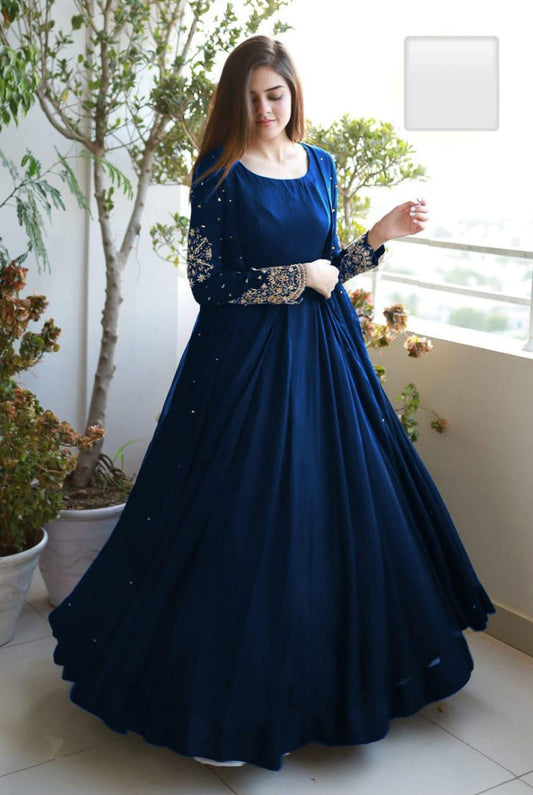 Embroidered With Pearls Attached Gown With Long Maxi Trouser 3PCs