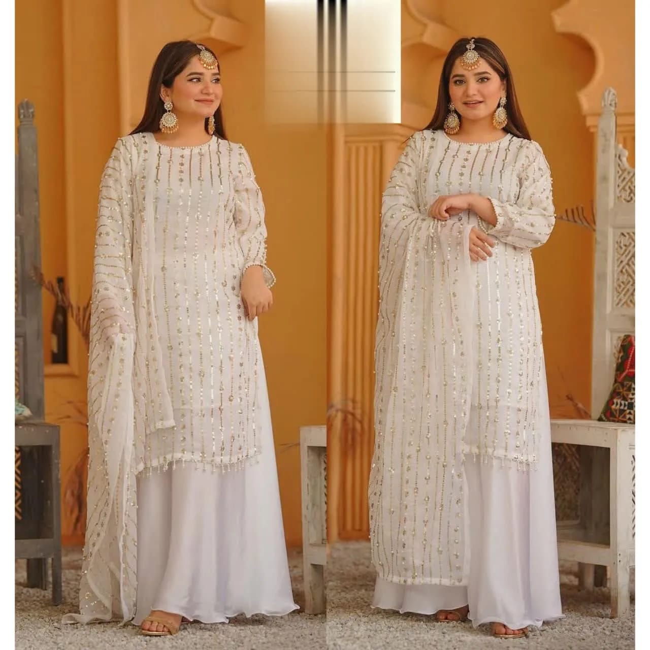 Heavy Sequence Embroidery With Pearls Work 3Pc Suit