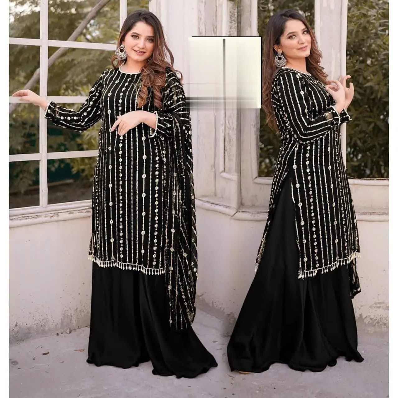 Heavy Sequence Embroidery With Pearls Work 3Pc Suit